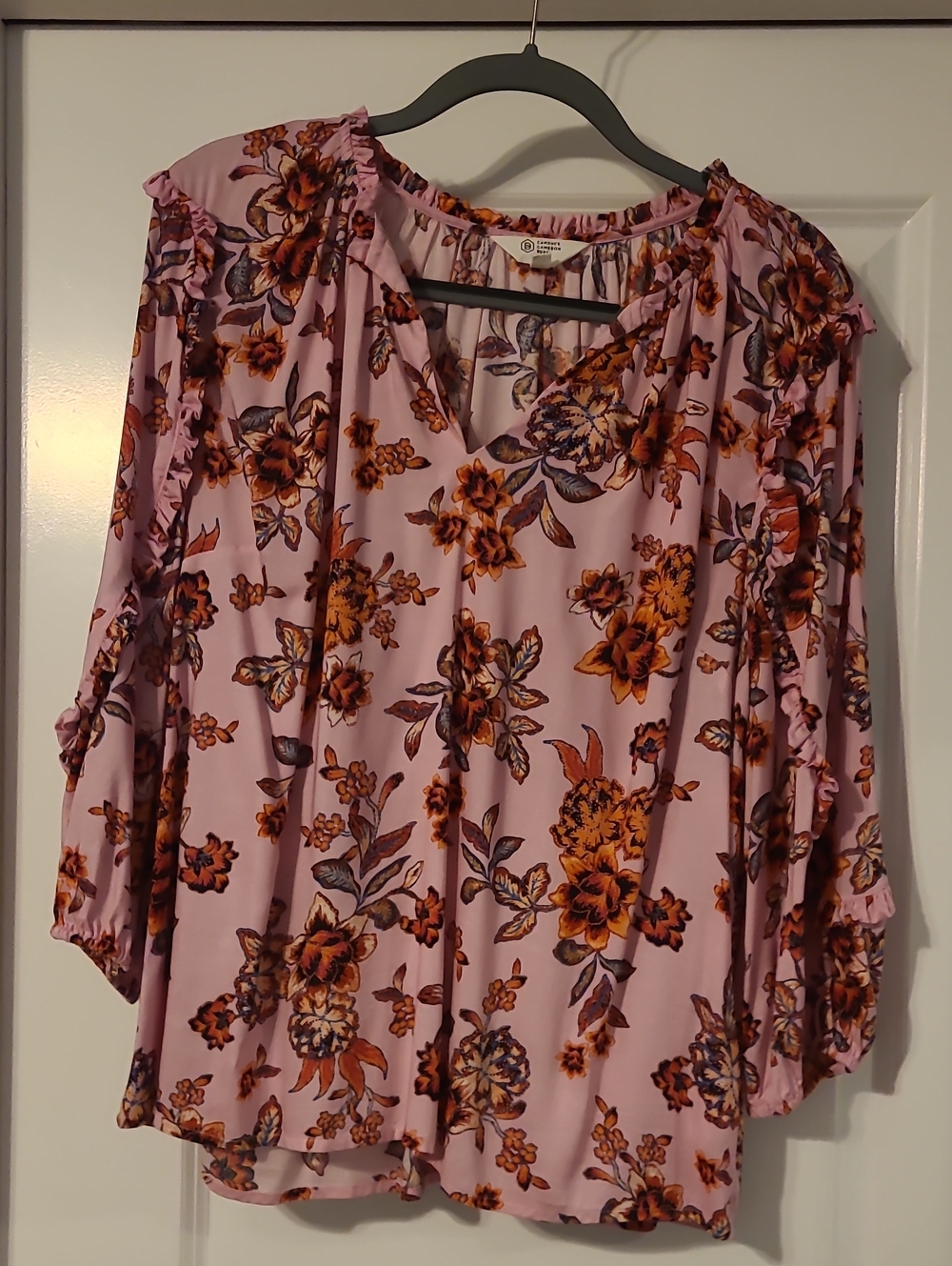 Candace Cameron Bure Punk/orange Floral Cold-Shoulder Blouse